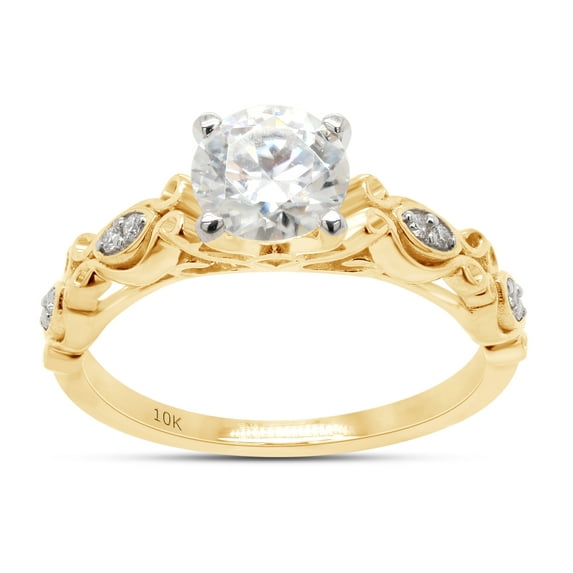 6MM Round Cut Lab Created Moissanite Diamond Solitaire Filigree Promise Wedding Engagement Ring For Women In 10K Solid Yellow Gold (G-H Color, VVS1 Clarity, 0.85 Cttw)-9
