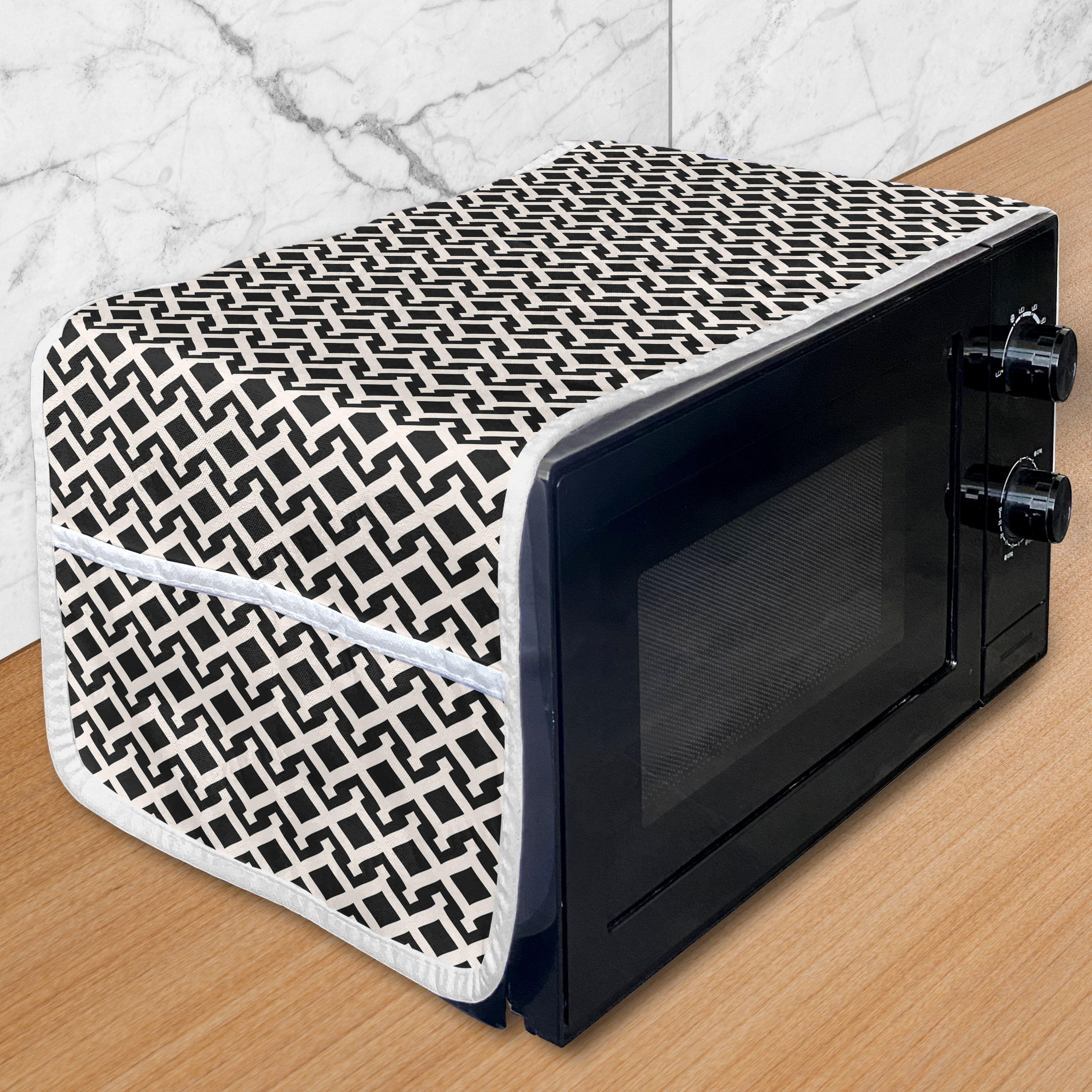 Herringbone Microwave Oven Cover, Ethnic Style Repeated Diamond Shapes
