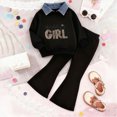 thumbnail image 2 of Toddler Baby Girls Outfits 24 Months 2T 3T 4T 5T 6T 7T Girls Fall Winter Clothes Toddler Girls Ruffle Long Sleeve Cute Top Jeans Bell-bottomed Pants 2PCS Set Dark Gray Size 4-5 Years, 2 of 4