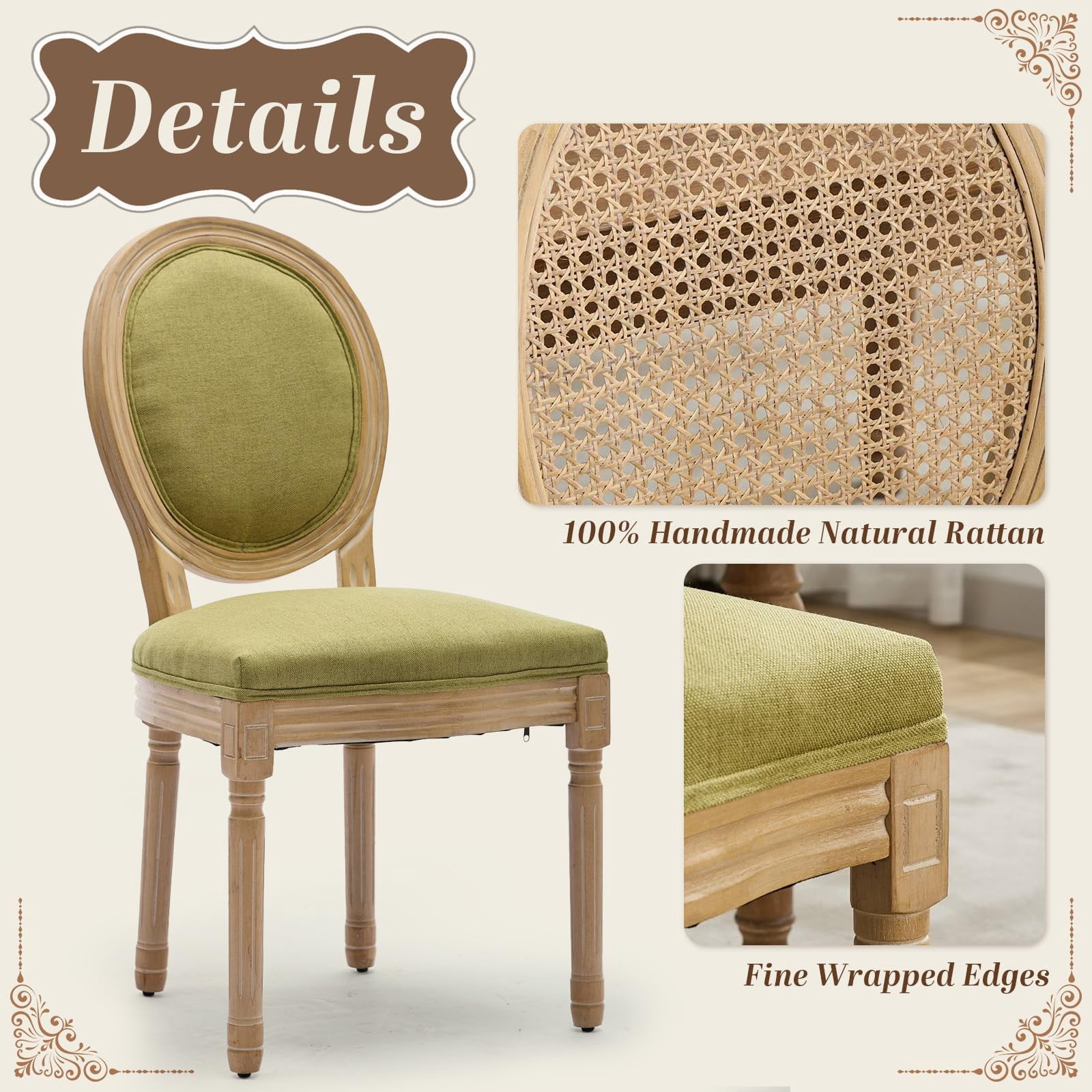 Dining Chairs Set of 4, Vintage Dining Chair with Round Back, Farmhouse Country Dining Chair for Kitchen, Bedroom, Hall