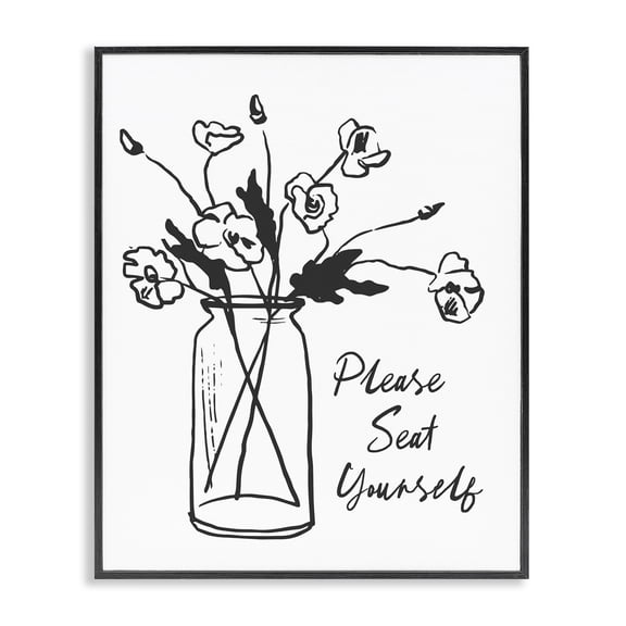 Stupell Industries Seat Yourself Bathroom Flowers Black Framed Giclee Art, design by Lettered and Lined