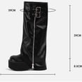 thumbnail image 4 of Knee High Boots for Women Foldover Wide Calf Pull on Cute Chunky Platform Riding Boots Fashion Long Tall Fall Trendy Boots Black 5.5(36), 4 of 8