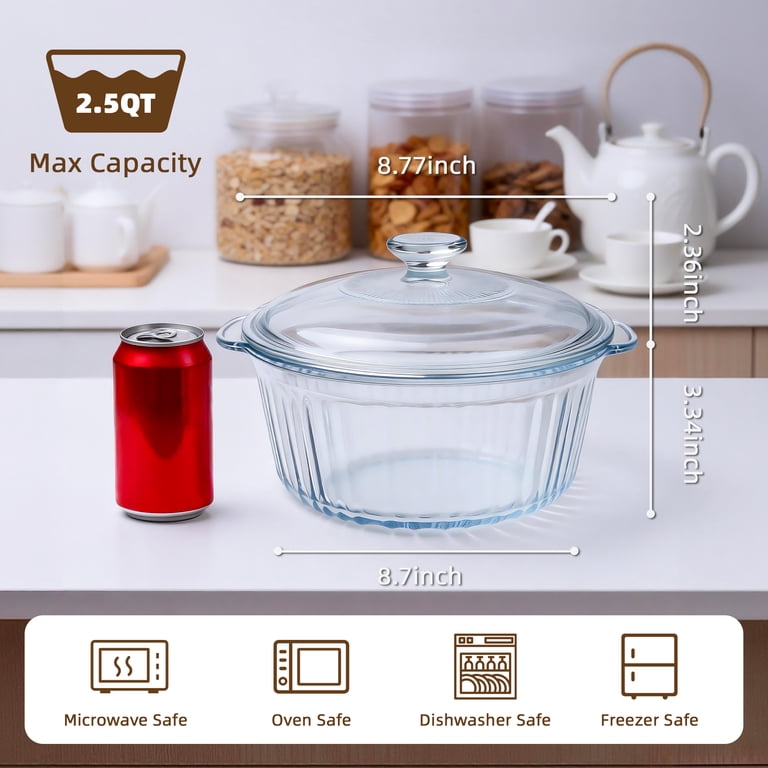 Glass Casserole Dish with Lid, 2.5 Qt Round photo 6