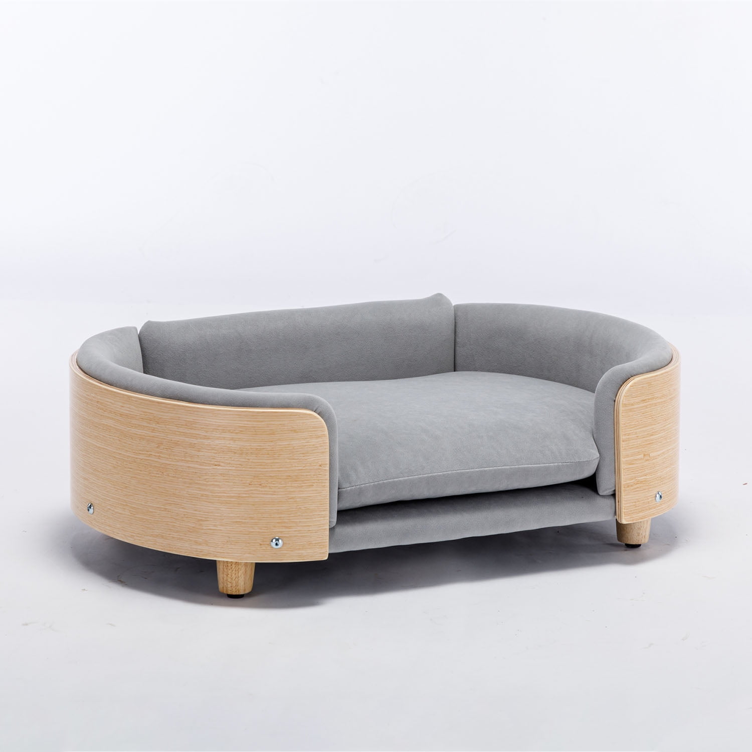 Pefilos 30" Elevated Dog Bed with Velvet Cushion, Scandinavian Style Pet Sofa with Solid Wood legs and Bent Wood Back, Gray M Pefilos 30" Elevated Dog Bed with Velvet Cushion, Scandinavian Style Pet Sofa with Solid Wood legs and Bent Wood Back, Gray M