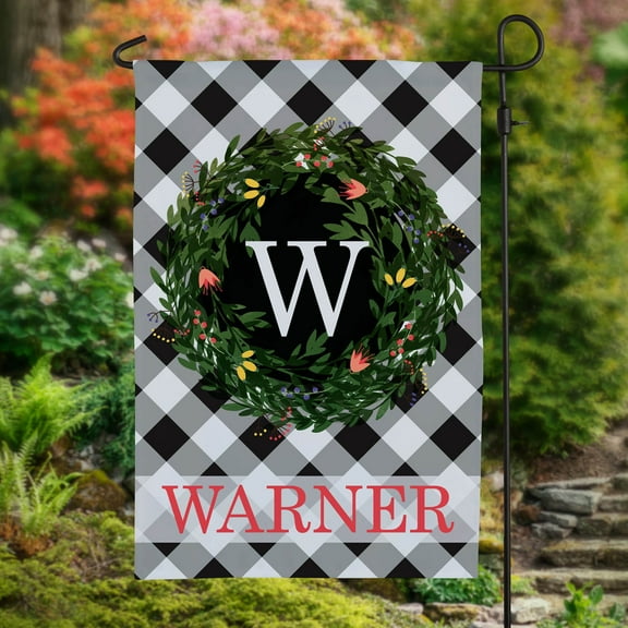 Gingham Wreath Personalized Garden Flag