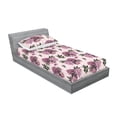 thumbnail image 2 of Romantic Floral Fitted Sheet & Pillow Sham Set, Peony Flowers Pattern with Leaves Greenery on Striped Back, Decorative Printed 2 Piece Bedding Decor, Twin, Pale Lilac and Forest Green, by Ambesonne, 2 of 2