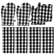 Black Plaid Oven Mitts And Pot Holders Sets With 4 Kitchen Towels 8 Piece Kitchen Set