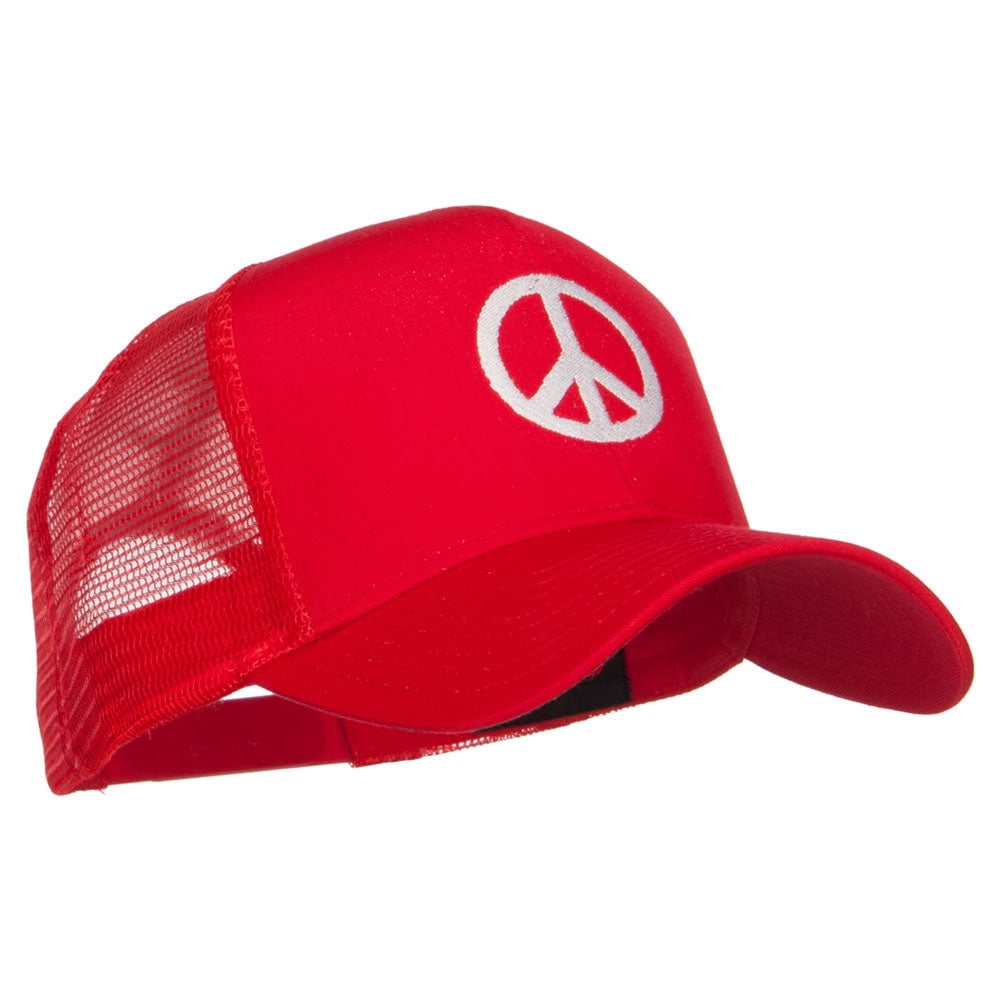 Peace Symbol Embroidered Mesh Cap - Red OSFM - Walmart.com