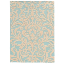 Area Rug 8x10, Low Pile Indoor Rug, Power Loomed, Aqua Ivory, Rubber Backing
