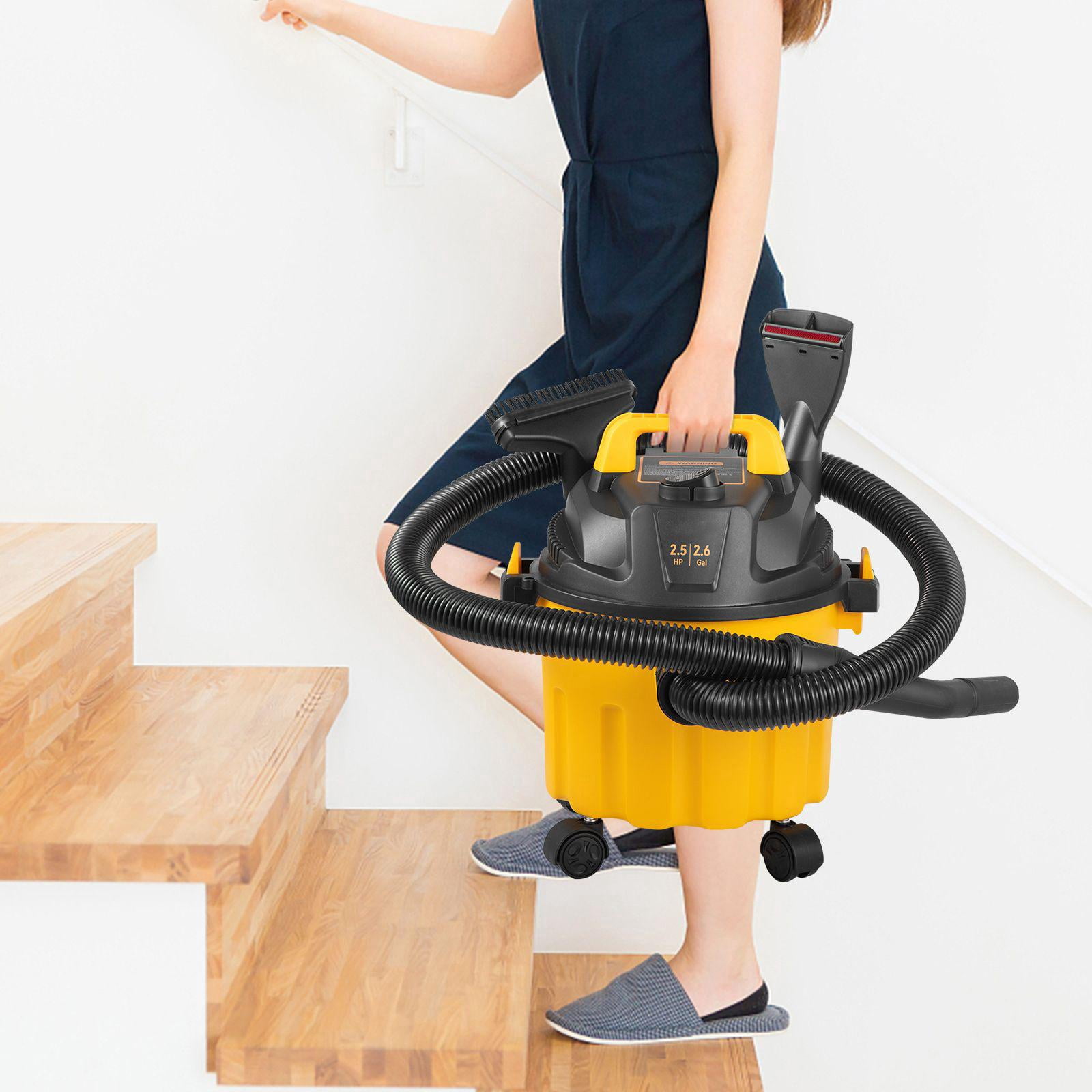 2.6 Gallon 2.5 Peak HP 3 in 1 Portable Wet Dry Shop Vacuum with Blowing Function and Attachments Storage for Floor Upholstery Gap Car Cleaning Black Yellow ETL Listed