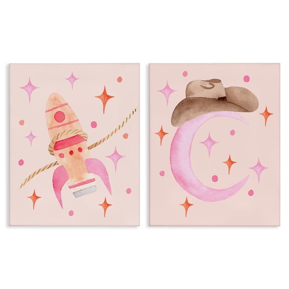 Space Cowgirl Rocket Ship 2 Piece Canvas Wall Art Set, design by Nina Jacobs