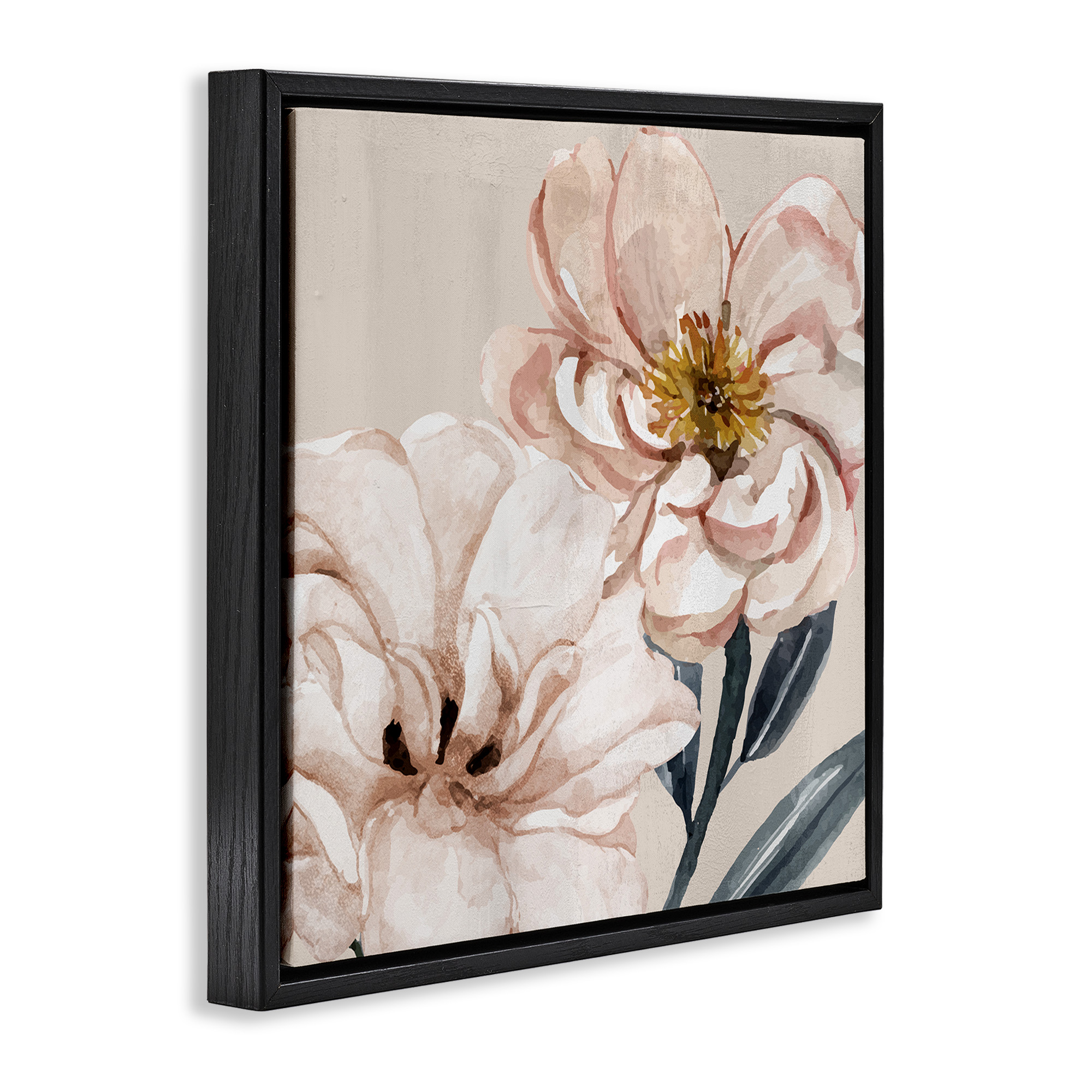 Stupell Industries Organic Pink Poppy Petals Botanical & Floral Painting Black Floater Framed Canvas Art Print Wall Art, 18 x 18