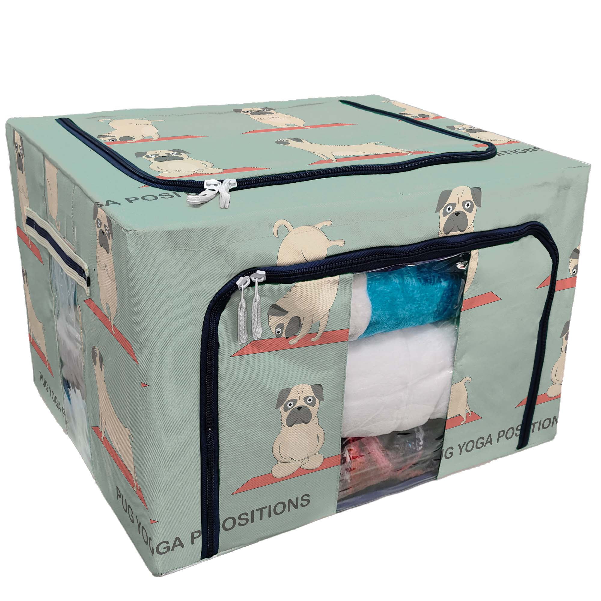 PKQWTM Cute yoga pugs set Storage Bag Clear Window Storage Bins Boxes
