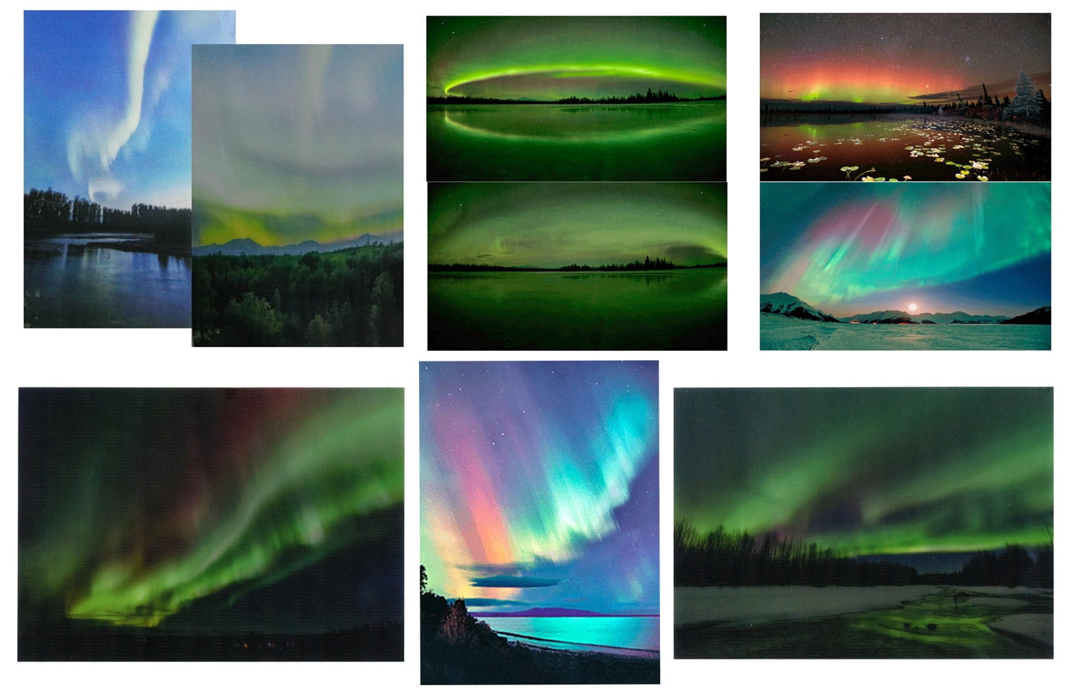 6 different AURORA BOREALIS Northern Lights 3D Lenticular Postcard