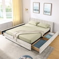thumbnail image 4 of Harper & Bright Designs Queen Size Upholstered Floor Bed with Storage Drawers, Chenille Platform Bed Frame with Headboard and Solid Bed Frame for Bedroom, Beige, 4 of 12