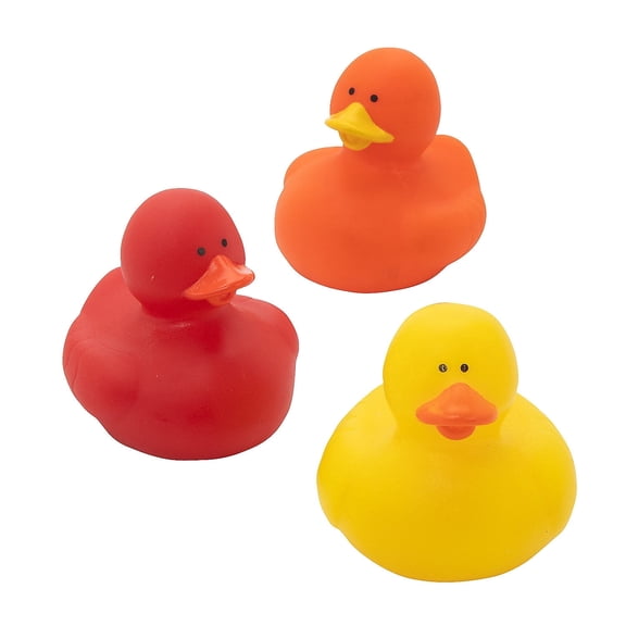 Fun Express 2" Warm Color Red, Orange & Yellow Rubber Duck Assortment – 36 Piece