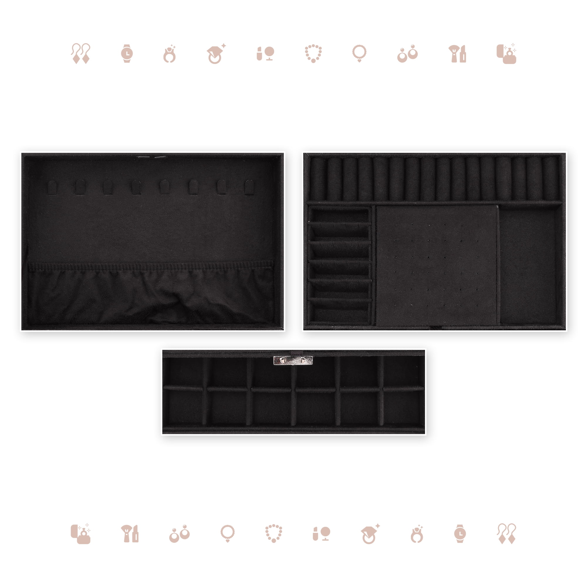 Unique Bargains 3 Layers Jewelry Box Organizer with Drawer Removable Tray Black