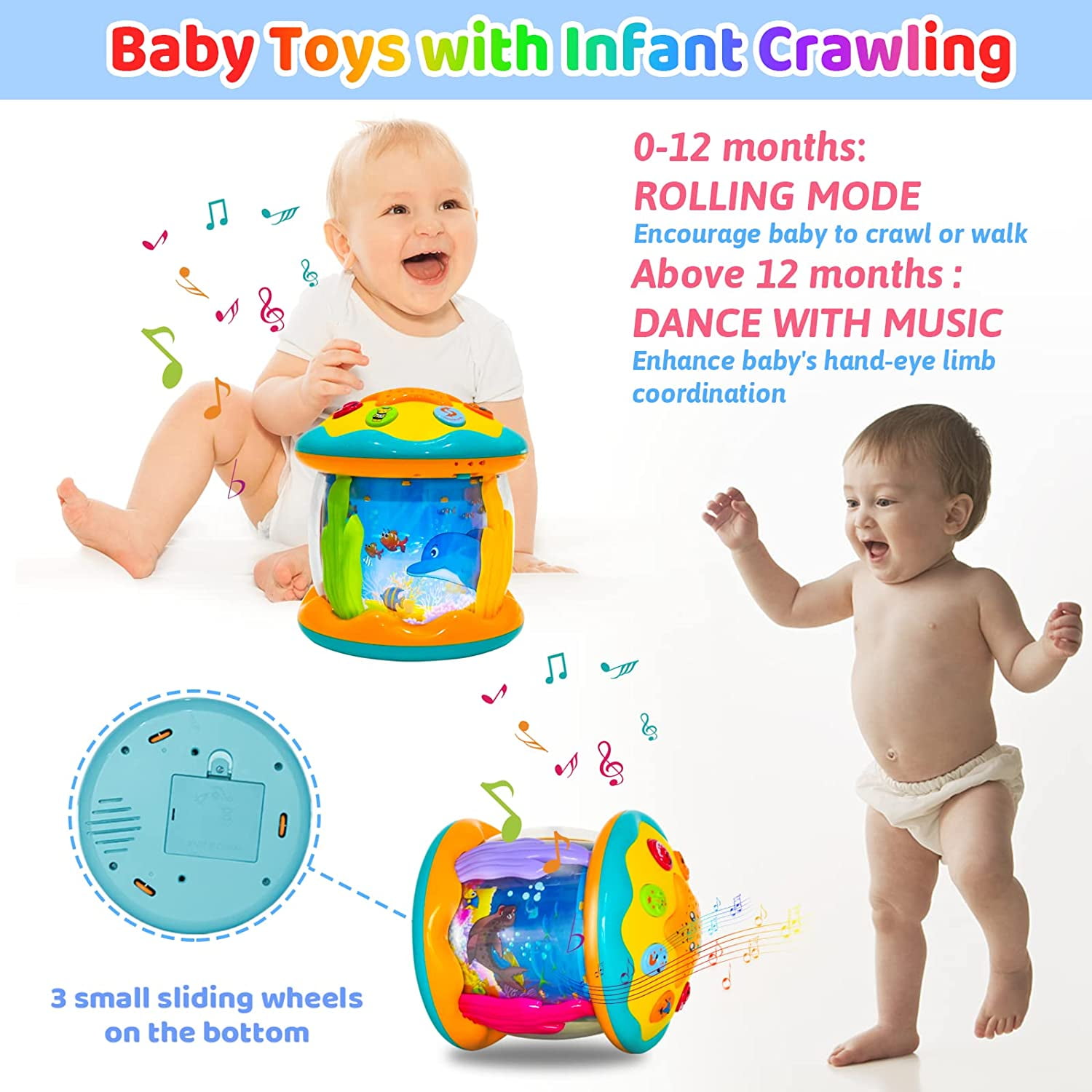 Baby Toys 12 to 18 Months, Ocean Rotating Light Up Toys Early