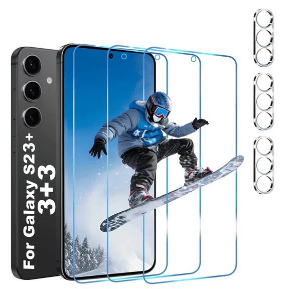 [3 3 Pack] KICOCOC for Samsung Galaxy S23 Plus Screen Protector with Camera Lens Protector,Case Friendly [9H Hardness] Tempered Glass Film for Samsung Galaxy S23 Plus