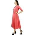 thumbnail image 2 of Bimba Robe en Coton pour Femmes Manches Retroussables Col Mandarin Boutonnée Mi-Mollet Robe Chemise, 2 of 8