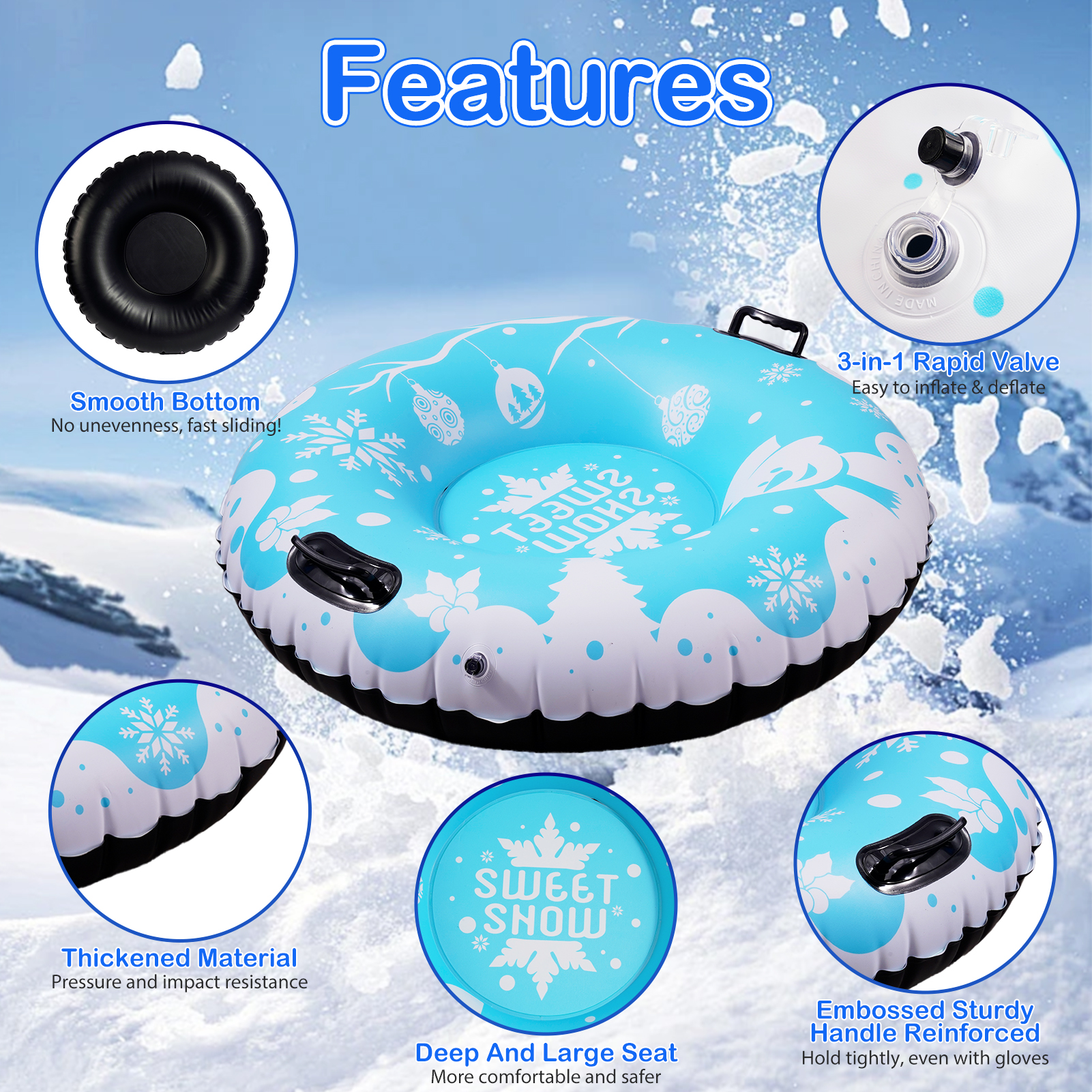 scurora 2 Pack Snow Tube, 36" Cold-Resistant Inflatable Snow Sled, Thickened Heavy Duty Sleds for Winter with Handles, Winter Toys for Outdoor Sledding Snow Tube Sports