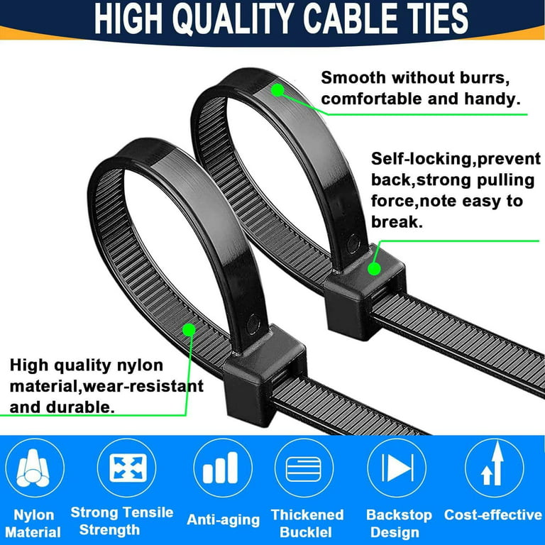 Hkeey Cable Ties, 500mm x 7.6mm, Pack of 100, Nylon Zip Ties, Multi-Purpose Plastic Tie Wraps, Secure Self-Locking Mechanism, for Home, Garden, Office