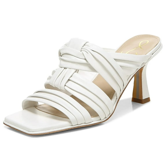 Sam Edelman Karsten White Leather Squared Toe Kitten Heel Strappy Fashion Mules (White Leather, 9)