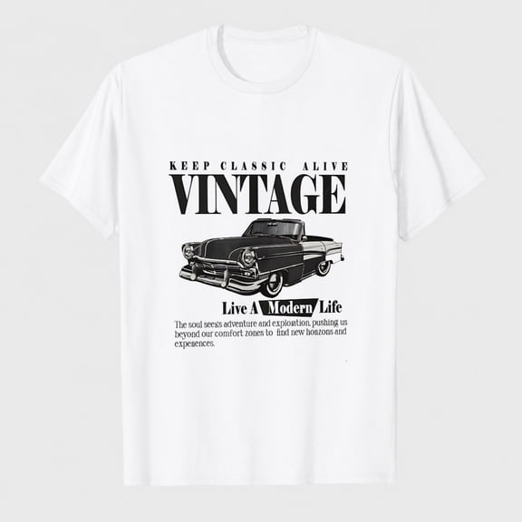 Men's Vintage Classic Car Graphic T-Shirt, 100% Cotton Short Sleeve Shirt