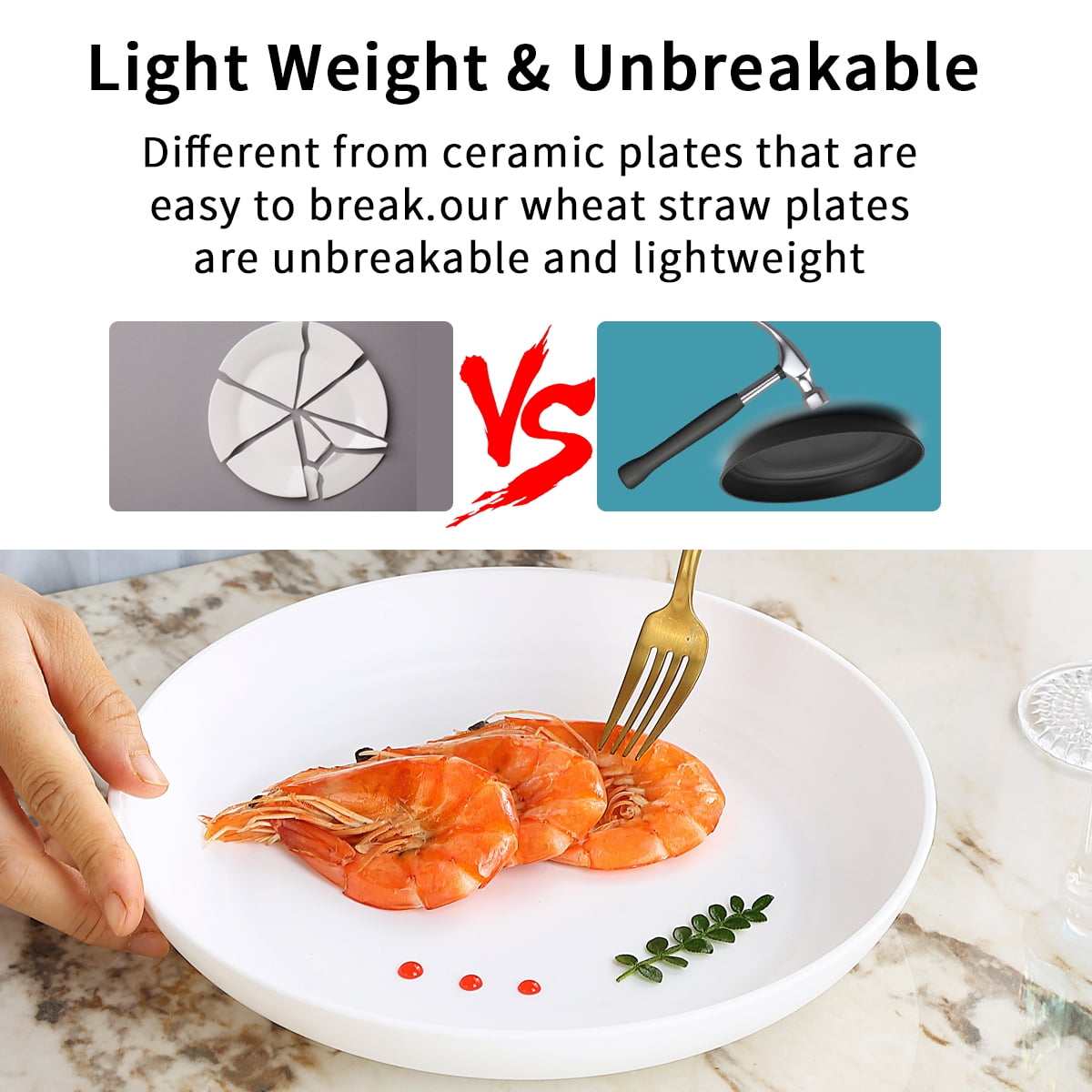 ReaNea 9" White Plastic Plates 12 Pieces, Unbreakable and Reusable Large Deep Dinner Plates, Light Weight Easy to Carry for Camping,Travel, Pinic