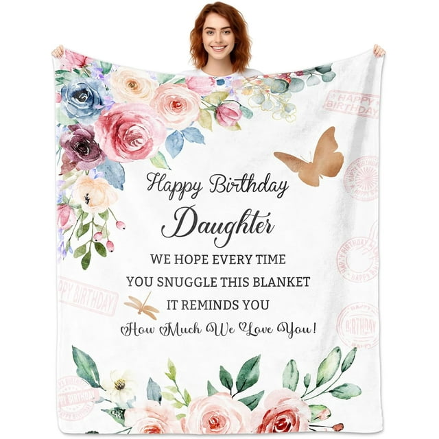 LHSHID Daughter Birthday Gift Throw Blanket Happy Birthday Gifts for Daughter Adult Birthday Gifts for Daughter from Mom Dad Unique Daughter Birthday Gifts Ideas 60"x80"