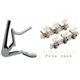 thumbnail image 1 of White-Handed Guitar Capo Clip Trigger with Quick Change with Vintage Guitar Tuning Pegs Gold Plated Machine Heads, 1 of 8