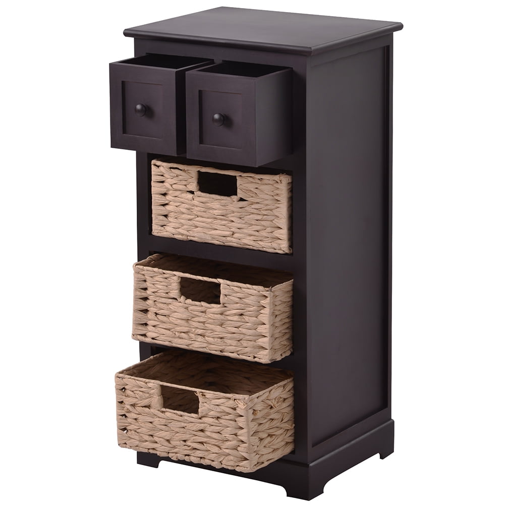 Private Jungle Vintage End Table with 3 Baskets for Livingroom Accent Style (Espresso)