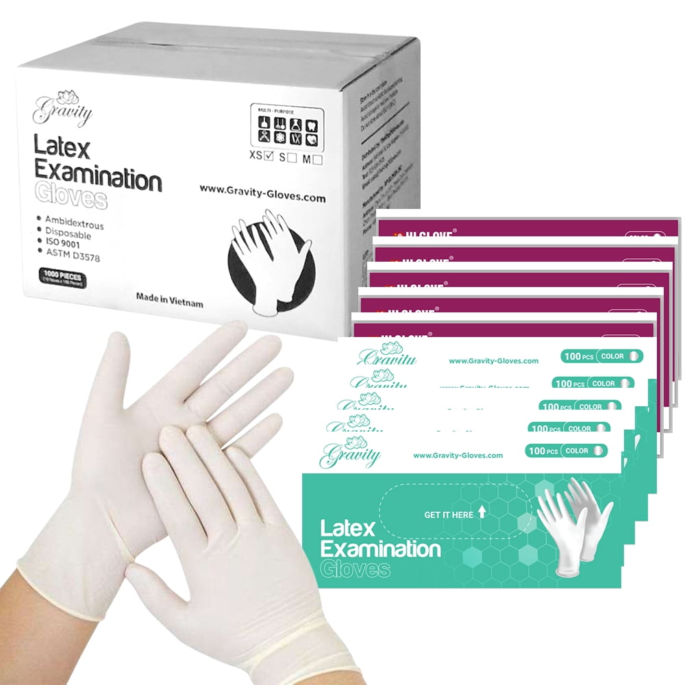 PREMIUM Disposable Latex Gloves POWDER FREE 1000 ct Case 10 Boxes Nails XS 