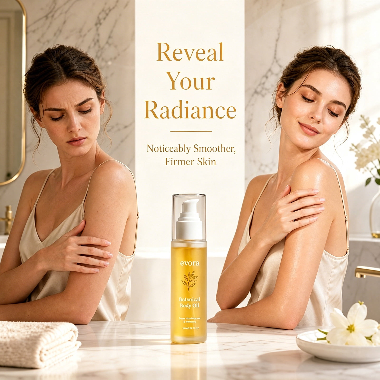Evora Botanical Body Oil, Moisturizing Massage Oil for Smoother Skin, Lightweight Non-Greasy Hydrating Body Oil, 4 fl oz (1PC)