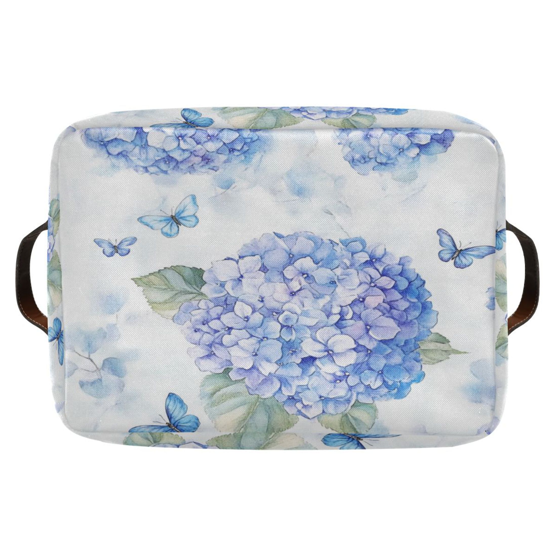 Blue Hydrangea Pattern Foldable Storage Basket,Canvas Fabric Foldable Storage Bins with Handles Open Home Storage Bins Boxes for Toy Book Shelf Closet Baskets