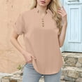 thumbnail image 3 of FRSASU Women Tops Spring Vacation Summer Sweaters Short Sleeve Shirts Fashion Dressy Casual Business V Neck Blouses Khaki, 3 of 6