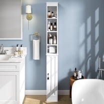 VECELO Tall Bathroom Storage Cabinet with Adjustable Shelves, Narrow Storage Cabinet, Magnetic Door and Toilet Paper Rod, Freestanding Slim Storage Cabinets for Small Space, White