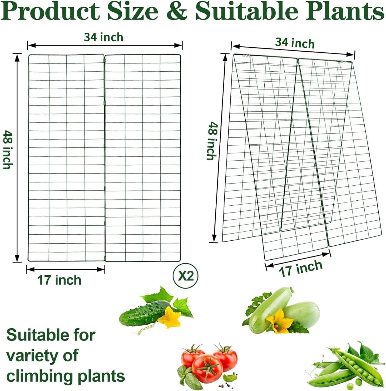 48" H x 34" L Cucumber Trellis for Garden A Frame, Garden Trellis for Climbing Plants Outdoor for Raised Bed(1 Packs)