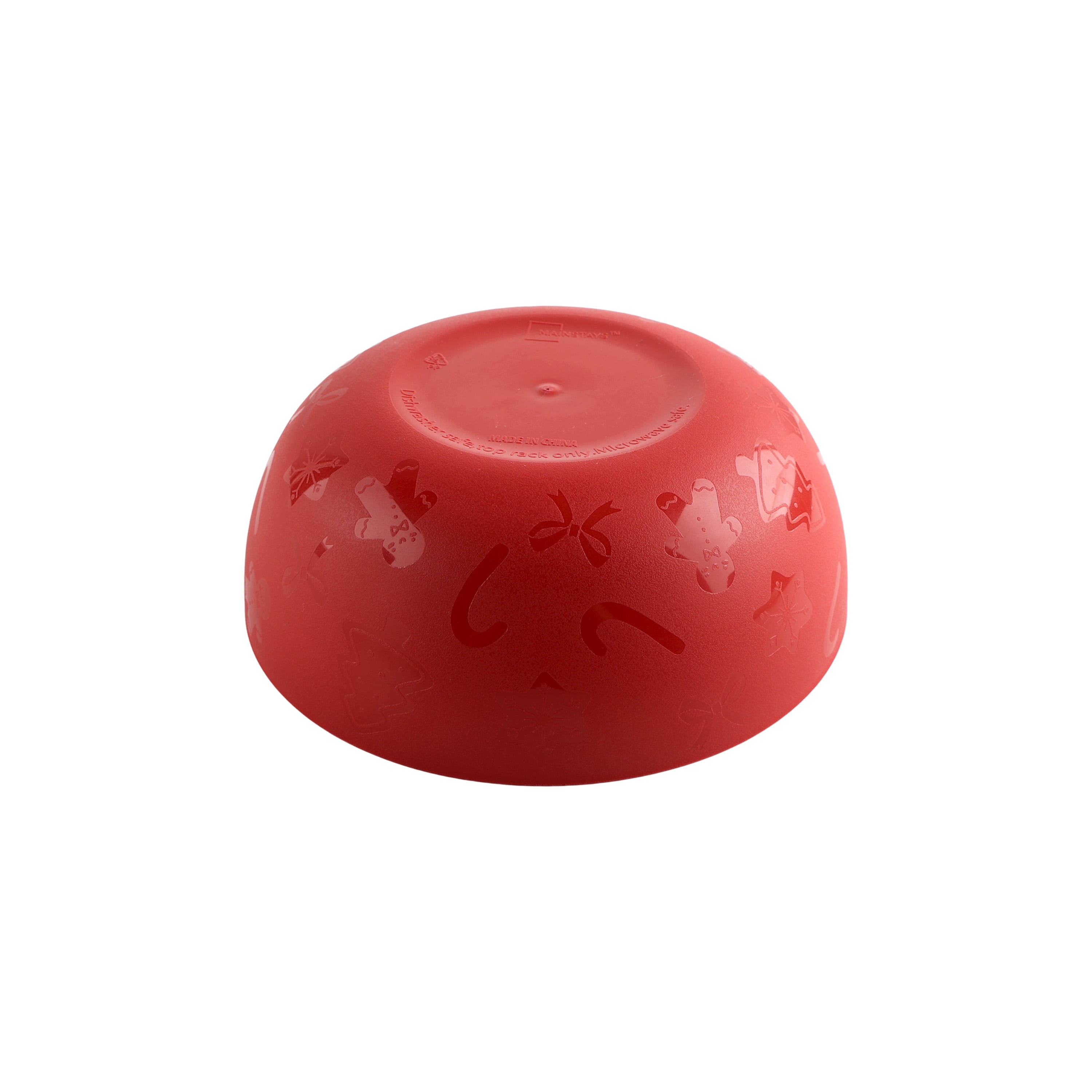 (12 pack) Mainstays 38 Ounce Round Plastic Etched Holiday Bowl, Red