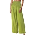 thumbnail image 4 of Gomelly Women Pants Solid Color Loungewear Boho Palazzo Pant Ladies Baggy Holiday Bottoms High Waist Trousers Bright Green L, 4 of 7