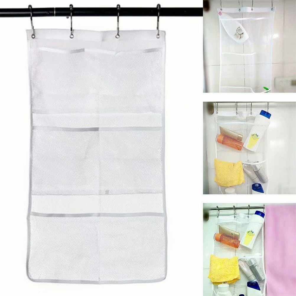 6 Pockets Shower Hanging Mesh with 4 Hanging Rings for Rooms Hang on Shower Rod 