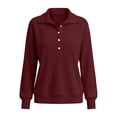 thumbnail image 5 of Women Waffle Knit Polo Sweatshirt Sevevn Collared Henley Button Long Sleeve Side Pocket Loose Casual Pullover Tops, 5 of 9