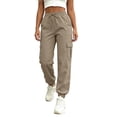 thumbnail image 2 of WAVSUF Women's Cargo Pants, Elastic Waist Multiple Pockets Loose Fit Fall Casual Hiking Joggers Brown 2XL, 2 of 7