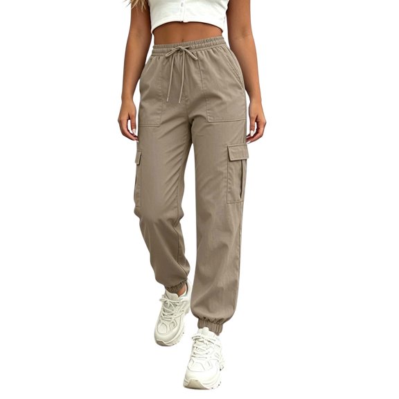 Lnmiateer Travel Straight Leg Pants for Women Ruched Drawstring Elastic Waist Pockets Outdoor Walking Vacation Autumn Winter