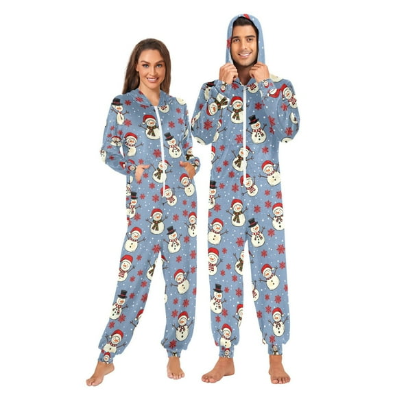 joogoo Christmas Snowman Snowflakes Unisex Adults Onesies Pajamas Jumpsuits L