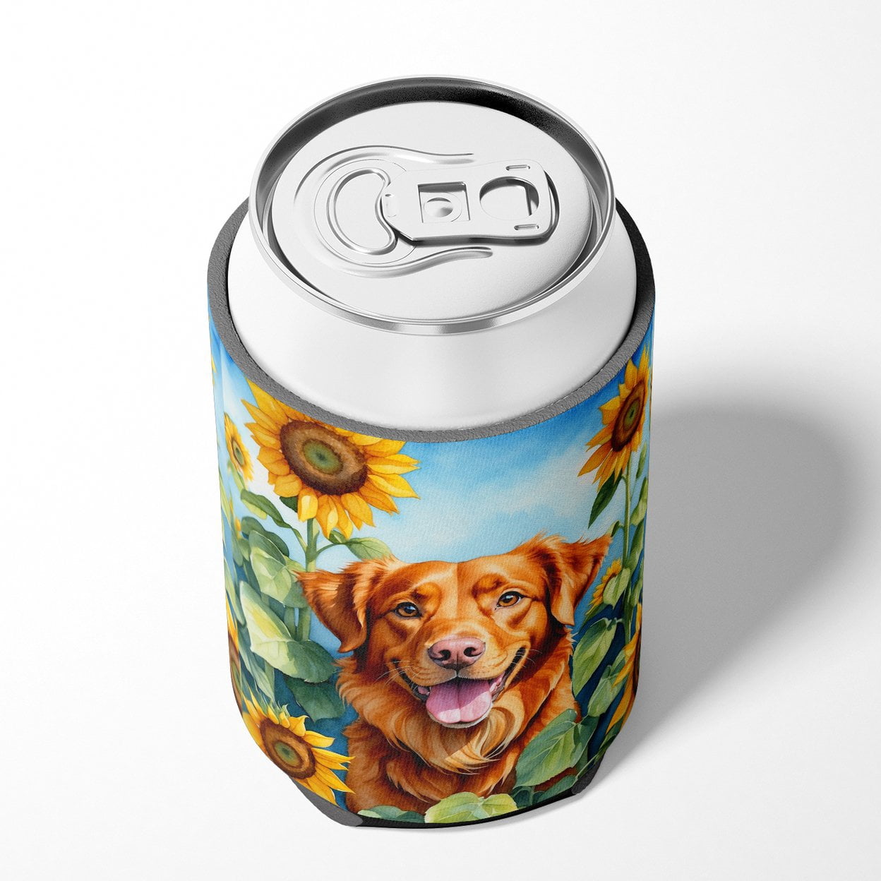 Nova Scotia Duck Toller in Sunflowers Can or Bottle Hugger 3 in x 5 in