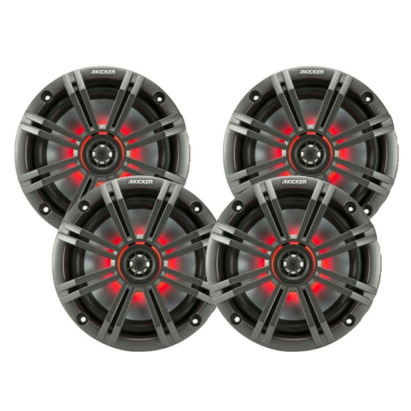 Kicker LED Charcoal OEM Replacement Marine 6.5" 4O Coaxial speaker Bundle - 4 Speakers