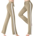 thumbnail image 2 of High Waist Wide Leg Yoga Pants Women Tummy Control Bootcut Flare Lounge Leggings Comfy Loose Casual Workout Drawstring Khaki, 2 of 7