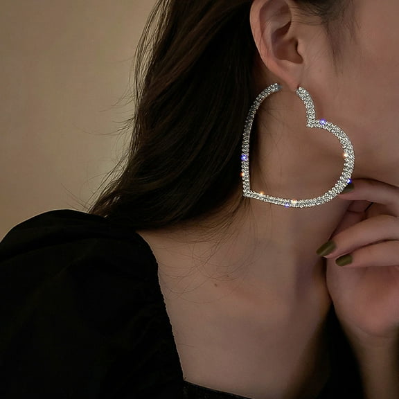 Rhinestone Heart Earrings Bridal Drop Dangle Statement Jewelry Women's Fashion Elegant Party Accessories