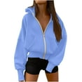 thumbnail image 2 of Jinhomg Womens Casual Hooded Sweatshirts Trendy Full Zip Drop Shoulder Jacket Fall Comfy Long Sleeve Solid Tops with Pocket Summer Saving Light Blue XL, 2 of 6